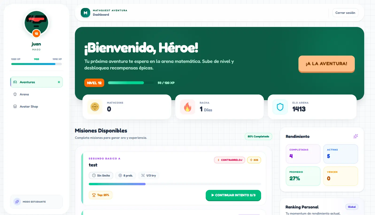 MathQuest Dashboard